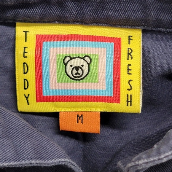 Teddy Fresh Shirt Mens Medium Short Sleeve Button Up Denim 90s Geometric Cotton - Picture 2 of 9